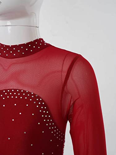 inlzdz Maillot de Danza para Niñas Manga Larga Maillot de Patinaje Artístico Competición con Falda Leotardo Ballet Gimnasia Disfraz de Bailarina C Borgoña 14 años