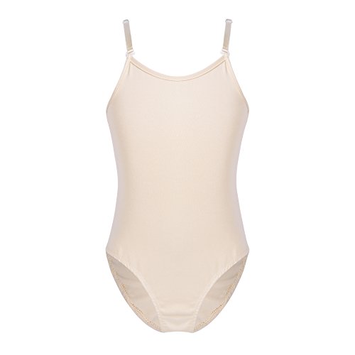 inlzdz Niñas Mailot Clásico de Gimnasia Ritmica Leotardo de Patinaje Artístico Body de Ballet Tirantes Ajustables Jumpsuit Color Carne Dancewear para Chicas 6-14 Años Nude 12-14 Años