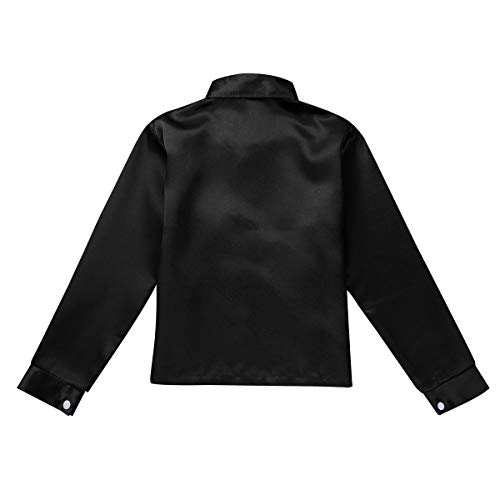 inlzdz Niños Top de Danza Baile Camisa Larga Top con Lentejuelas Brillantes Ropa de Baile de Salón Traje de Danza Jazz Dancewear Actuación 4-14 Años Negro 7-8 años