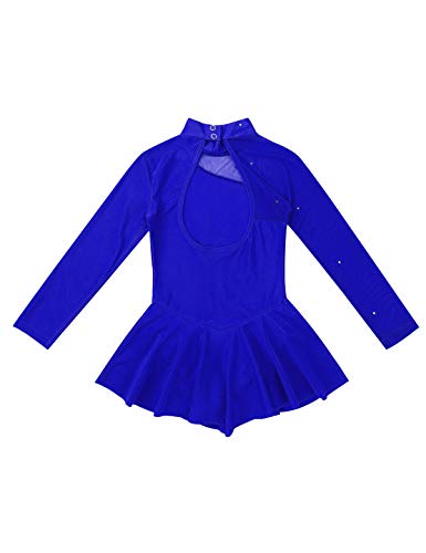 inlzdz Vestido de Patinaje Artistico Niñas Manga Larga Mailot de Ballet Leotardo de Gimnasia Ritmica de Gasa Body de Danza con Falda de Bailarina Dancewear (10 Años, Azul Real)