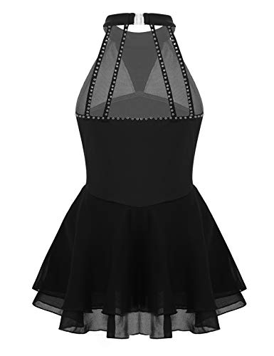 inlzdz Vestido Patinaje Artistico Maillot para Niña Traje Deportiva Elástica de Patinaje Maillots de Danza Ballet con Falda Irregular 6-14 Años Negro C 12 años