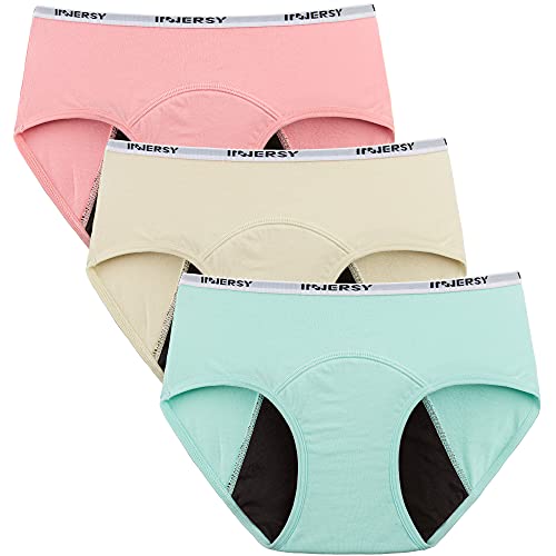 INNERSY Bragas Menstruales Niña Ropa Interior Protección Algodón Braguitas Regla 8-16 Años Pack de 3 (10-12 Años, Brillante)