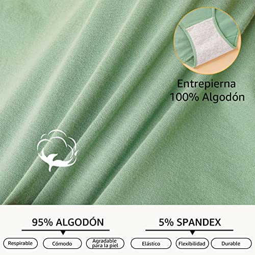 INNERSY Bragas Mujer Algodón Cómoda y Respirable de Braguitas Elasticidad con Faja Ropa Interior Mujer Sexy Pack de 6 (XL, Verde + Marrón + Blanco + Morado + Rosa + Azul con Negro Faja)