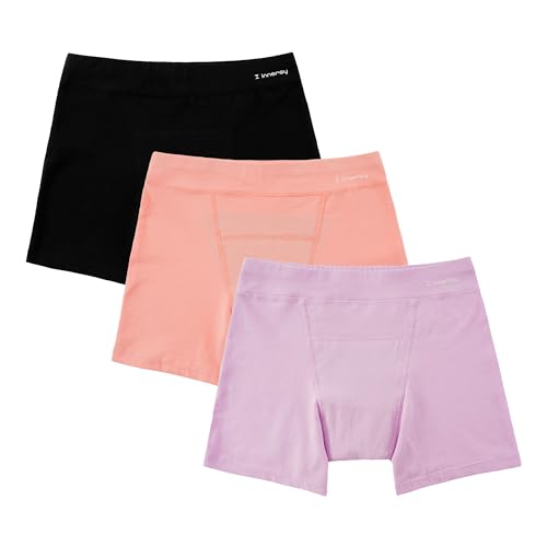 INNERSY Calzoncillos Niña Boxer Bragas Menstruales Deportivas Ropa Interior de Protección 3 Pack (12-14 Años, Rosa+Morado+Negro)