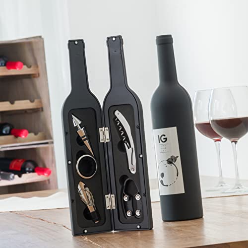 InnovaGoods® Juegos de accesorios para vino 2en1, elegante estuche con tablero de ajedrez, Incluye sacacorchos, tapón dosificador, 32 piezas de ajedrez, acabado en madera.