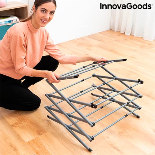 InnovaGoods® | Tendedero Vertical Metálico Plegable con 3 Niveles, Tendedero de Ropa Extensible para Interiores y Exteriores, Color Acero.