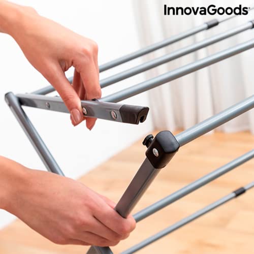 InnovaGoods® | Tendedero Vertical Metálico Plegable con 3 Niveles, Tendedero de Ropa Extensible para Interiores y Exteriores, Color Acero.