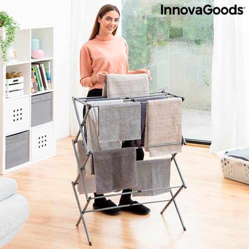 InnovaGoods® | Tendedero Vertical Metálico Plegable con 3 Niveles, Tendedero de Ropa Extensible para Interiores y Exteriores, Color Acero.