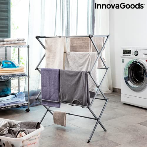 InnovaGoods® | Tendedero Vertical Metálico Plegable con 3 Niveles, Tendedero de Ropa Extensible para Interiores y Exteriores, Color Acero.