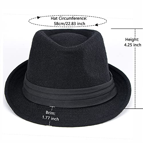 INOGIH Sombrero Trilby de Fieltro para Hombre Mujer Tesa Corta Manhattan Fedora, Negro , M