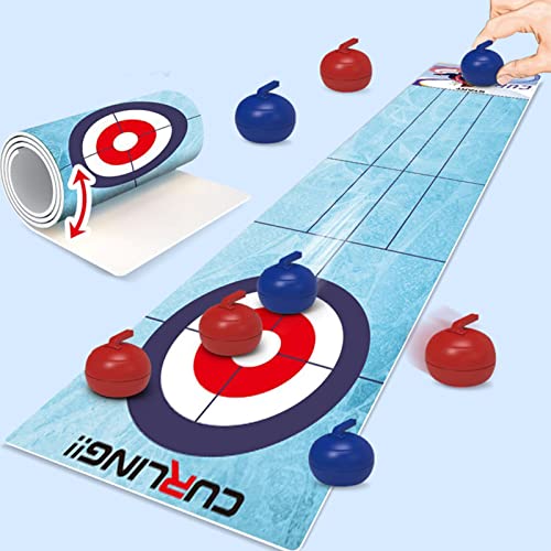 INSTITIZER Juego De Curling De Mesa Roll Up Educativo Interactivo Competitivo Tablero De Curling Portátil Juegos De Mesa De Equipo Portátiles, Juego De Mesa De Curling Compacto para Viajes Familiares