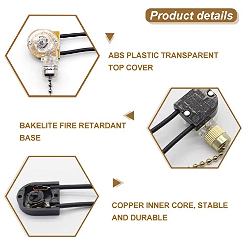 Interruptor de Cadena, Interruptor de Tracción, Interruptor de Cable de Tracción, Interruptor de Luz de Cable de Tracción, Para Luz de pared, Ventilador de Techo, 2Pcs