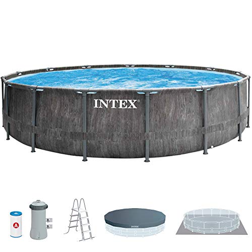 Intex 26742NP - Piscina desmontable, 457x122 cm, con depuradora cartucho, 3.785 litros/hora, filtro cartucho tipo A, Greywood Prism Frame, 16.805 litros, piscina para 6 personas, Gris