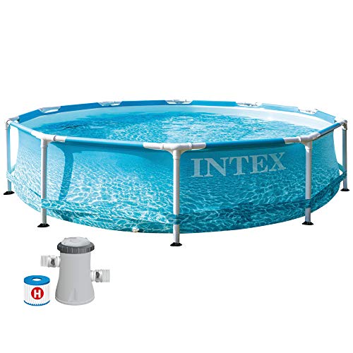 Intex 55241 - Piscina desmontable redonda INTEX, piscina Metal Frame, con depuradora 1.250l/h, Ø305x76 cm, 4.485 litros, diseño fotorrealista del fondo marino, INTEX 55241