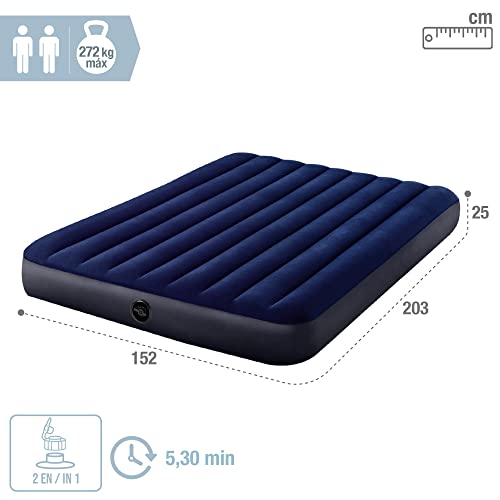 Intex 64765, Cama de aire, Unisex, Azul, 152x203x25cm + Acces.