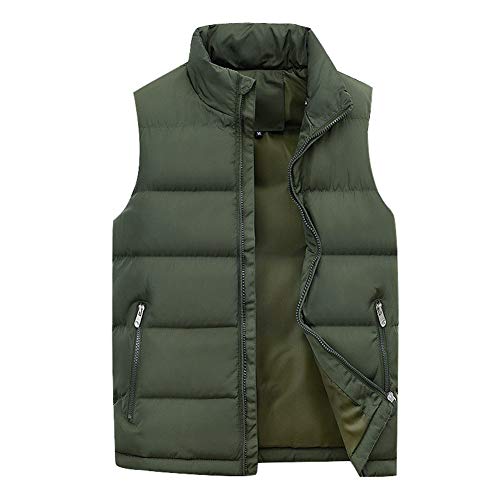 Invierno Calor Chalecos sin Mangas de Plumas Hombre Chaquetas Acolchado Cazadoras Ejercito Verde L