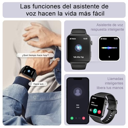 IOWODO R30Pro Reloj Inteligente Hombre Mujer,Smartwatch,1.85" con Funciún Llamadas y Whatsapp Mensajes Bluetooth 5.0, 100 Modos Deporte para iOS Android Teléfono (Negro)