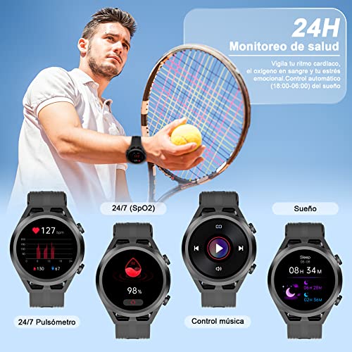 IOWODO R8Pro Smartwatch,Reloj Inteligente Hombre Mujer con Llamada Bluetooth y Whatsapp Mensajes Notificación,1.39" Smart Watch Redondo con SpO2 Sueño Pulsómetro Podómetro para iOS Android(2 Correas)