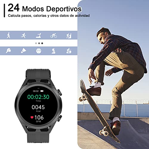 IOWODO R8Pro Smartwatch,Reloj Inteligente Hombre Mujer con Llamada Bluetooth y Whatsapp Mensajes Notificación,1.39" Smart Watch Redondo con SpO2 Sueño Pulsómetro Podómetro para iOS Android(2 Correas)