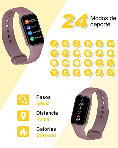 IOWODO Smartwatch Mujer,Reloj Inteligente Hombre Mujer Impermeable 5ATM con Oxímetro(SpO2) Pulsómetro Sueño Podómetro Whatsapp Notificación de Mensajes,Pulsera Actividad para Android iOS(2 Correas)