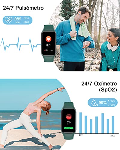 IOWODO Smartwatch,Reloj Inteligente Hombre Mujer con Oxímetro(SpO2) Pulsómetro Sueño Podómetro,Pulsera Actividad con Notificación de Mensajes,Impermeable 5ATM para Android iOS(2 Correas)