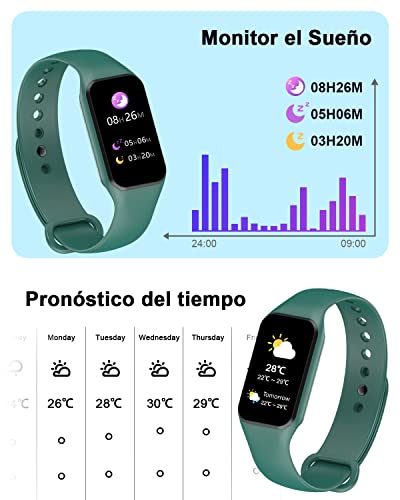 IOWODO Smartwatch,Reloj Inteligente Hombre Mujer con Oxímetro(SpO2) Pulsómetro Sueño Podómetro,Pulsera Actividad con Notificación de Mensajes,Impermeable 5ATM para Android iOS(2 Correas)