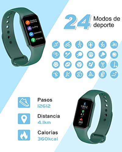 IOWODO Smartwatch,Reloj Inteligente Hombre Mujer con Oxímetro(SpO2) Pulsómetro Sueño Podómetro,Pulsera Actividad con Notificación de Mensajes,Impermeable 5ATM para Android iOS(2 Correas)