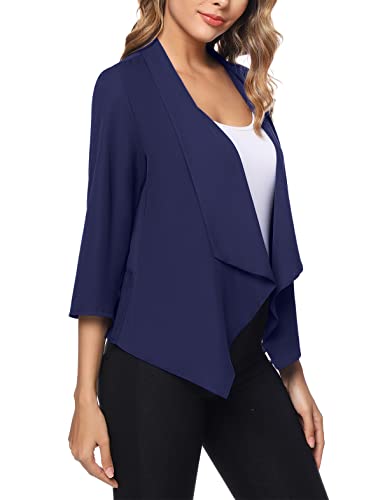 Irevial Cardigan Mujer Gasa Primavera Chaqueta Gasa con Frente Abierto Mujer 3/4 Mangas Verano Rebecas Bolero Fiesta Torera Chiffon Boda Verano Azul Real, S