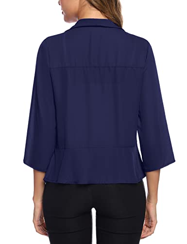 Irevial Cardigan Mujer Gasa Primavera Chaqueta Gasa con Frente Abierto Mujer 3/4 Mangas Verano Rebecas Bolero Fiesta Torera Chiffon Boda Verano Azul Real, S