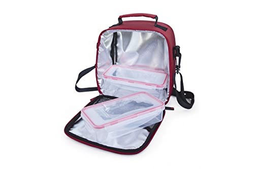 IRIS BARCELONA - Classic Lunch Bag, Set de Bolsa Térmica Porta Alimentos Ligera de 4 l y 2 Tapers Aptos para Microondas, Lavavajillas y Congelador 0,6 l Roja