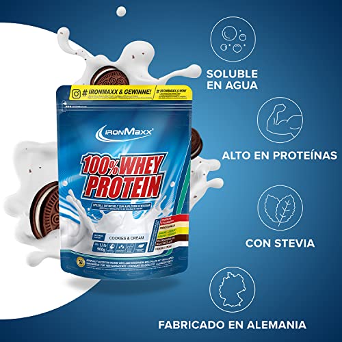 IronMaxx 100% Proteína de suero en polvo - galletas & crema bolsa de 500g| proteína en polvo a base de proteína de suero de leche soluble en agua, reducida en azúcar | muchos sabores diferentes