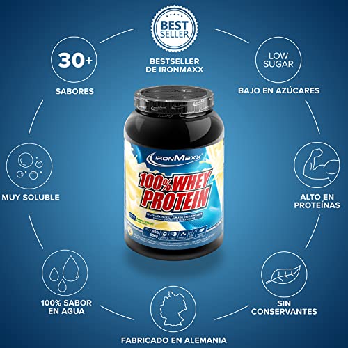 IronMaxx 100% Proteína de suero en polvo - yogur de plátano bote de 900g| proteína en polvo a base de proteína de suero de leche soluble en agua, reducida en azúcar | muchos sabores diferentes