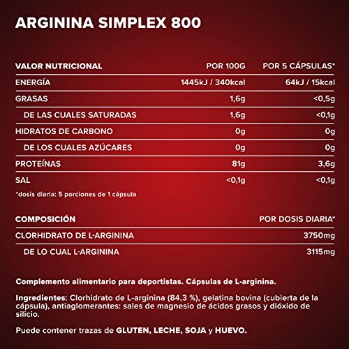 IronMaxx Arginina Simplex 800 Aminoácido L-Arginina- 130 Cápsulas (1 paquete)