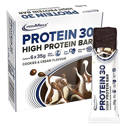 IronMaxx Protein 30- Barritas de Proteína - sabor: galletas y crema- 6 x 35g (paquete de 6 barras)