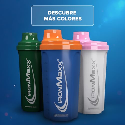 IronMaxx Protein Shaker- azul/gris 700ml | Mezclador de proteínas con tapa de rosca, tamiz & escala de medición | a prueba de fugas, apto para lavavajillas y sin plastificantes BPA ni DEHP