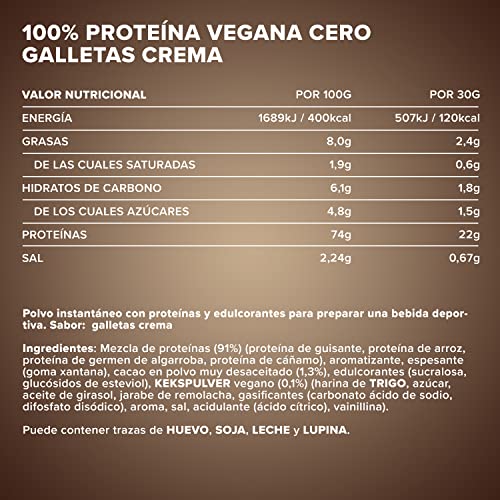 IronMaxx Proteína 100% Vegana Cero - galletas & crema bolsa de 500g |proteína vegana en polvo de 4 componentes y sin azúcar|proteína en polvo sin aspartamo