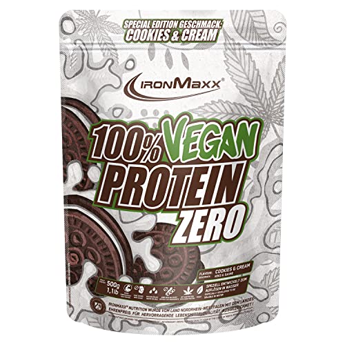 IronMaxx Proteína 100% Vegana Cero - galletas & crema bolsa de 500g |proteína vegana en polvo de 4 componentes y sin azúcar|proteína en polvo sin aspartamo