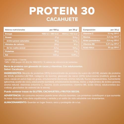 IronMaxx Proteína 30 barrita proteica- cacahuetes 24 x 35g | barrita proteica sin aceite de palma y sin gluten con vitaminas | adecuado para una alimentación baja en azúcar y carbohidratos