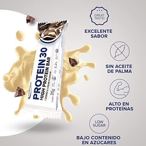 IronMaxx Proteína 30 barrita proteica- galletas y crema 24 x 35g | barrita proteica sin aceite de palma y sin gluten con vitaminas | adecuado para una alimentación baja en azúcar y carbohidratos