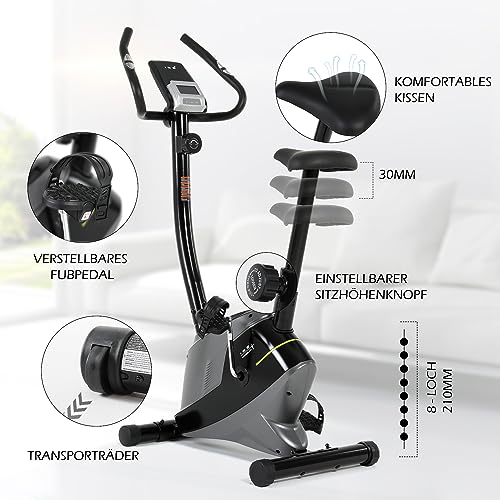 ISE Bicicleta estática con pantalla LCD, Bicicleta estática de fitness de Sistema magnético externo bidireccional, pulso, altura del asiento ajustable, Cardio Training Fitness con casa, SY-8825