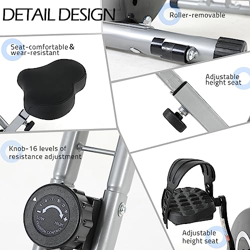 ISE Bicicleta estática plegable, bici estatica para 16 niveles de resistencia, consola con 7 funciones, pulsómetro, Bluetooth con APP Kinomap, bicicleta estática con Ruedas de transporte,SY-812