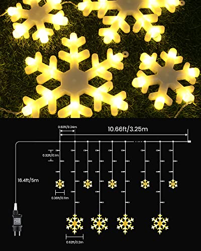 iShabao 3.25m Luces de Cortina de Copo de Nieve de Navidad, 168 LED Guirnalda de Luz de Decoración de Ventanas, 8 Modos de Iluminación, Navidad, Boda, Cumpleaños, Hogar, Patio, Blanco Cálido