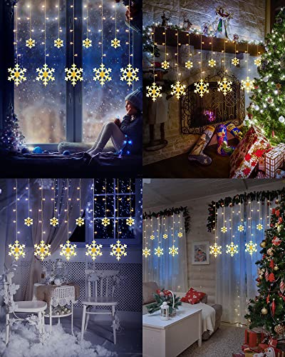 iShabao 3.25m Luces de Cortina de Copo de Nieve de Navidad, 168 LED Guirnalda de Luz de Decoración de Ventanas, 8 Modos de Iluminación, Navidad, Boda, Cumpleaños, Hogar, Patio, Blanco Cálido