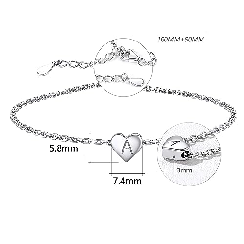 isigno Pulsera Letra Inicial A-Z Pulseras con Iniciales Cadena Acero inoxidable para Mujer y Hombre con Inicial de Nombre Pulsera Corazón con Letra Grabado Regalo para Familia, Amiga, Novios,M