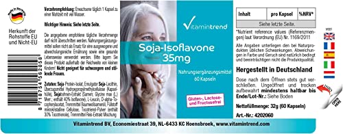 Isoflavonas de soja 35 mg - 60 cápsulas con vitamina E - vitamina tendencia - dosis segura - vegana - suplementos biodisponibles de Alemania | Vitamintrend®