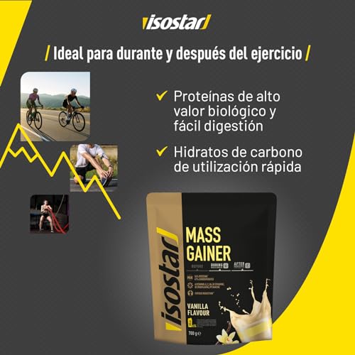 Isostar Mass Gainer Sabor Vainilla, Rico en Proteínas que Ayudan a Aumentar la Masa Muscular. 24% Proteína, 67% carbohidratos y 6 Vitaminas