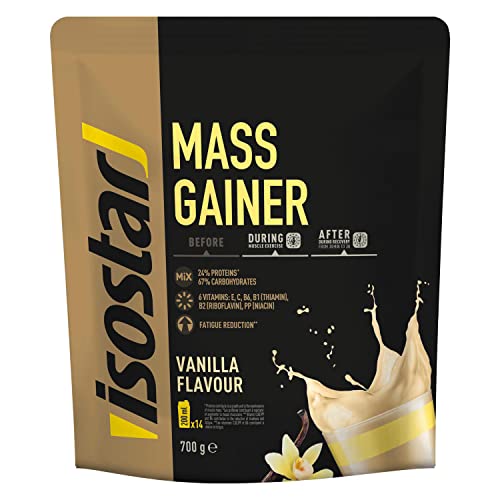 Isostar Mass Gainer Sabor Vainilla, Rico en Proteínas que Ayudan a Aumentar la Masa Muscular. 24% Proteína, 67% carbohidratos y 6 Vitaminas