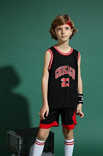 ISOVNUS Juego Baloncesto Niño de 2 Piezas, Camiseta sin Mangas y Pantalones, Trajes Conjunto de Baloncesto Niños, 1 Top Camiset+ 1 Pantalón Cortos para 11-12 Años, Negro, XXL