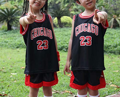 ISOVNUS Juego Baloncesto Niño de 2 Piezas, Camiseta sin Mangas y Pantalones, Trajes Conjunto de Baloncesto Niños, 1 Top Camiset+ 1 Pantalón Cortos para 11-12 Años, Negro, XXL