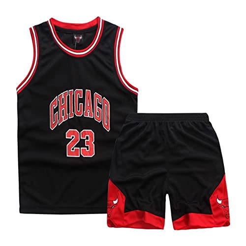 ISOVNUS Juego Baloncesto Niño de 2 Piezas, Camiseta sin Mangas y Pantalones, Trajes Conjunto de Baloncesto Niños, 1 Top Camiset+ 1 Pantalón Cortos para 11-12 Años, Negro, XXL